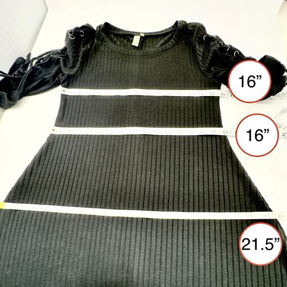 Hayden Black Ribbed Dress M Grommet Laced 3/4 Sleeve Goth Grunge Edgy Rocker Y2k - Picture 9 of 12
